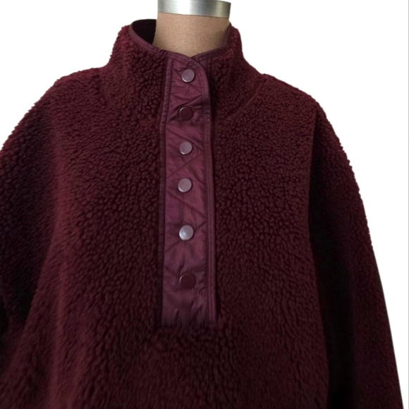 Athleta Cozy Sherpa Snap Sweatshirt Size XL Burgundy - Picture 7 of 12